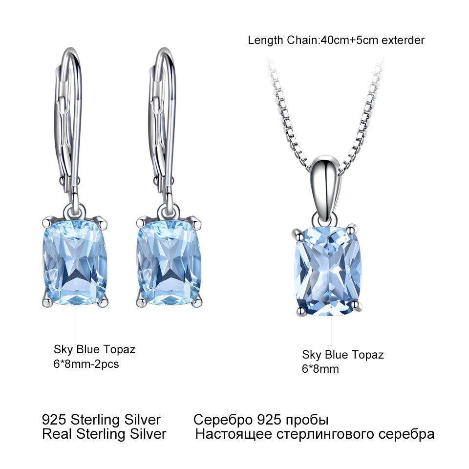 Stylish Rectangular Sky Blue Topaz Earrings And Pendant Set for Every