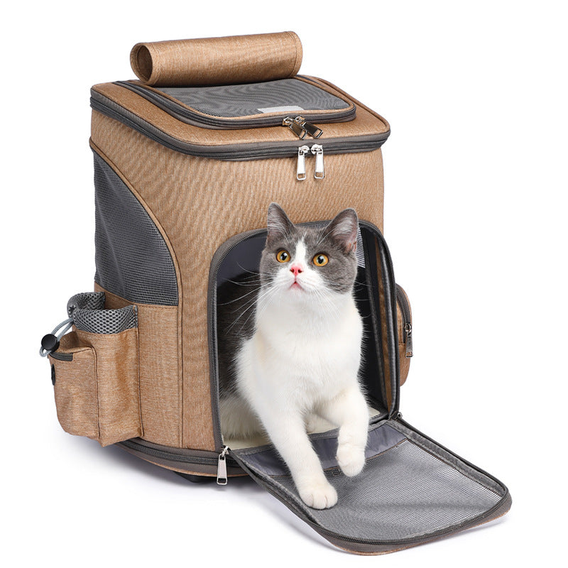 Tragbarer faltbarer Trolley Haustierrucksack Reiserucksack für Katzen mit Universalrad Haustiertasche
