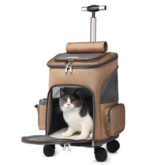 Tragbarer faltbarer Trolley Haustierrucksack Reiserucksack für Katzen mit Universalrad Haustiertasche