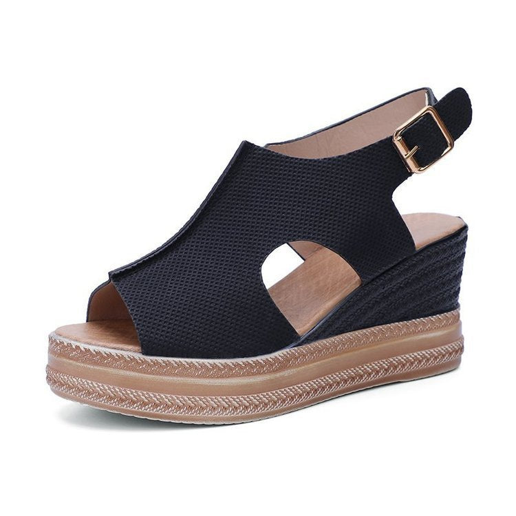 Peep Toe Sandalen Frauen Keilabsatz Plattform Schnalle Schuhe Sommer