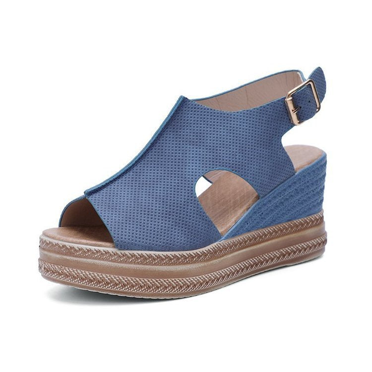 Peep Toe Sandalen Frauen Keilabsatz Plattform Schnalle Schuhe Sommer
