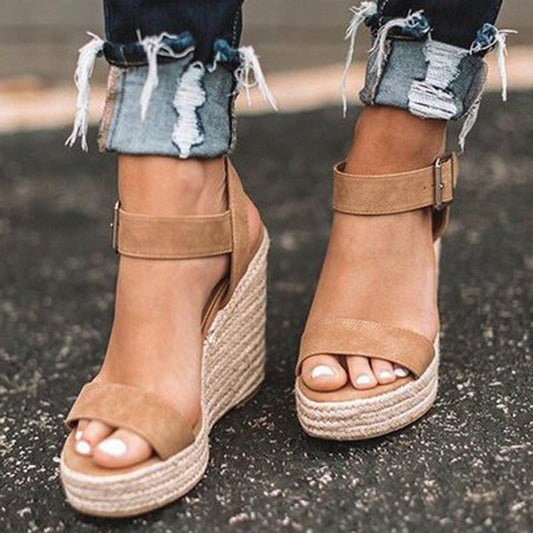 Damen Keilsandalen Sommer High Heels Schuhe Große Größe 43