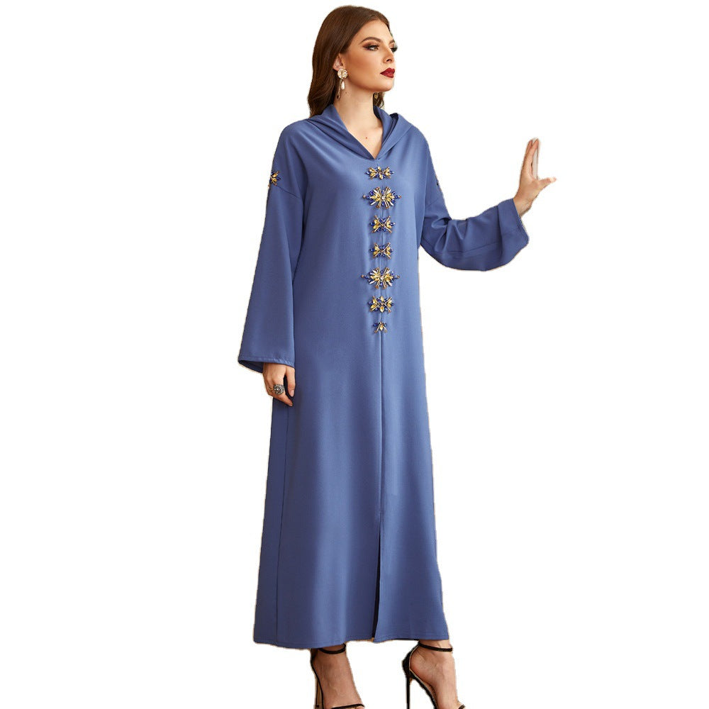 Stylish Handmade Diamond Hooded Robe Muslim Dress for Everyday Wear