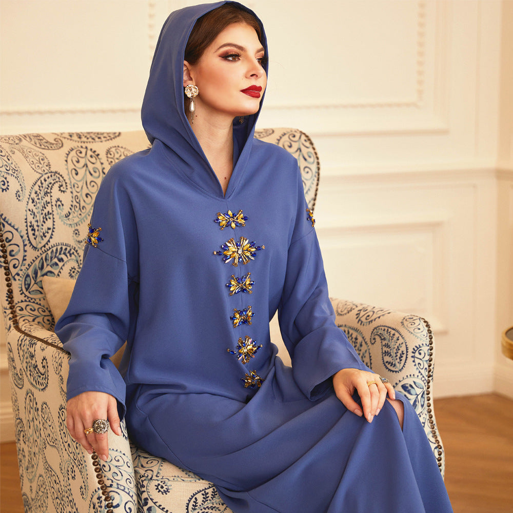 Stylish Handmade Diamond Hooded Robe Muslim Dress for Everyday Wear