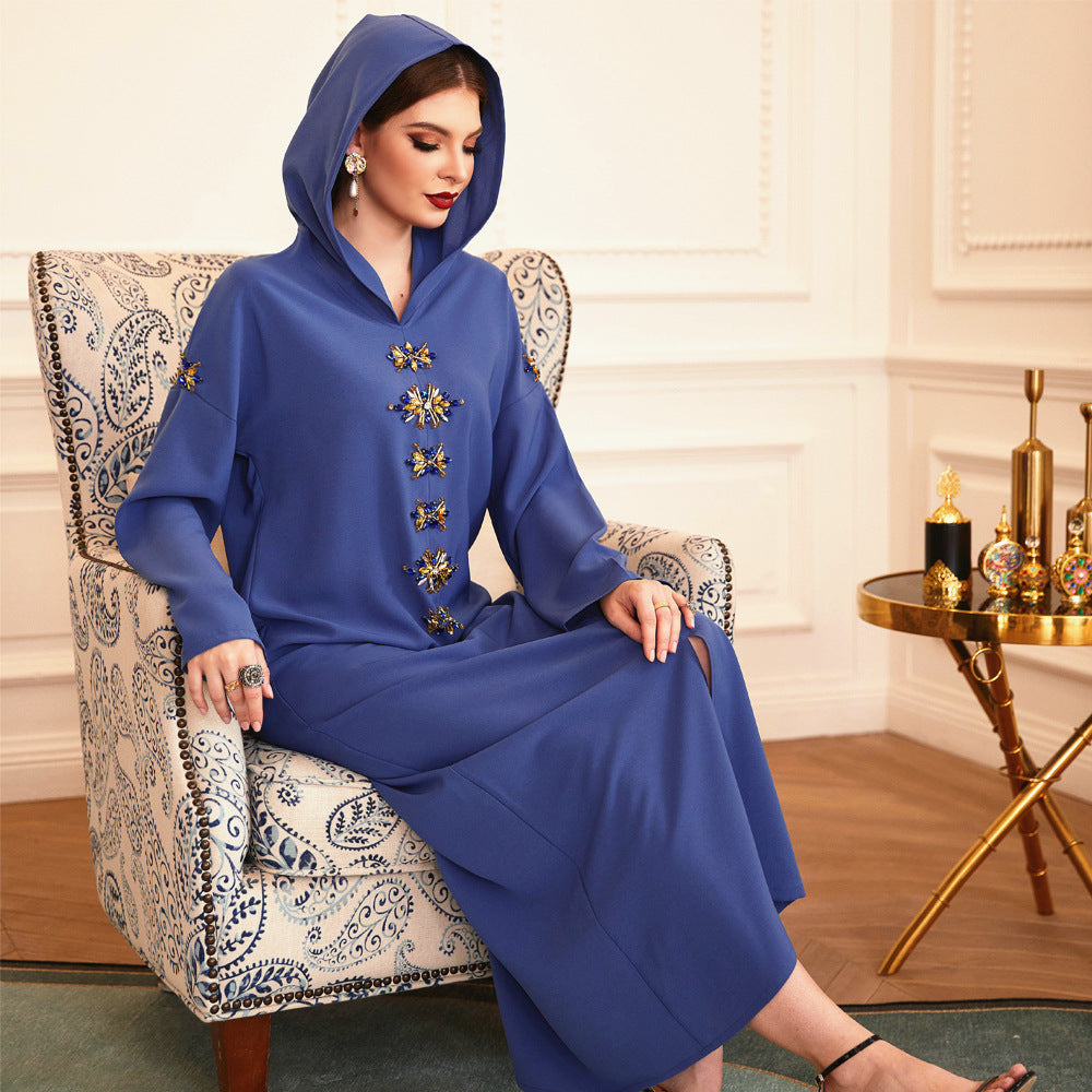 Stylish Handmade Diamond Hooded Robe Muslim Dress for Everyday Wear
