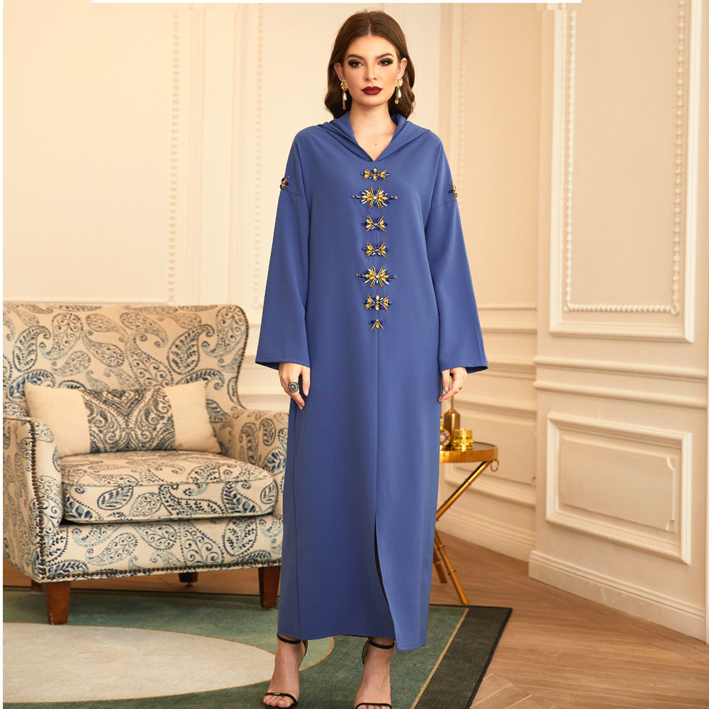 Stylish Handmade Diamond Hooded Robe Muslim Dress for Everyday Wear