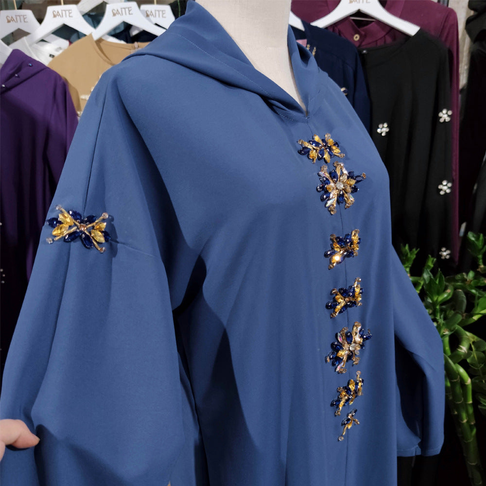 Stylish Handmade Diamond Hooded Robe Muslim Dress for Everyday Wear