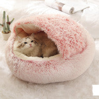 2 en 1 Lit pour chien et chat Lit d'hiver pour animaux de compagnie Lit rond en peluche Lit chaud Maison douce longue en peluche Produits pour animaux de compagnie