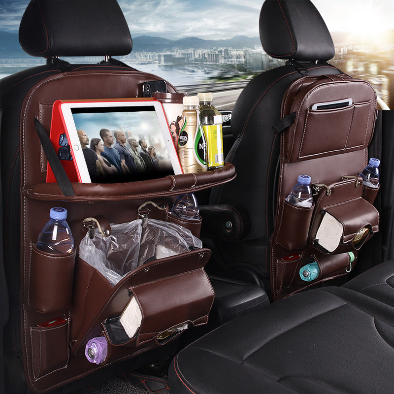 Trendy Pu Leather Car Storage Bag Multifunction Seat Back Tray Hangin
