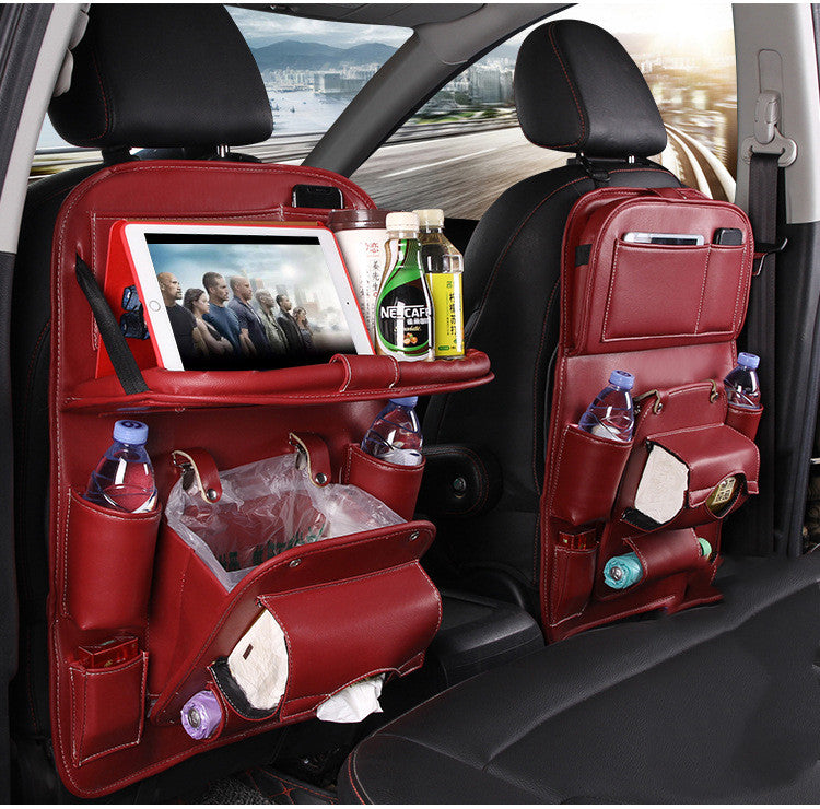Trendy Pu Leather Car Storage Bag Multifunction Seat Back Tray Hangin