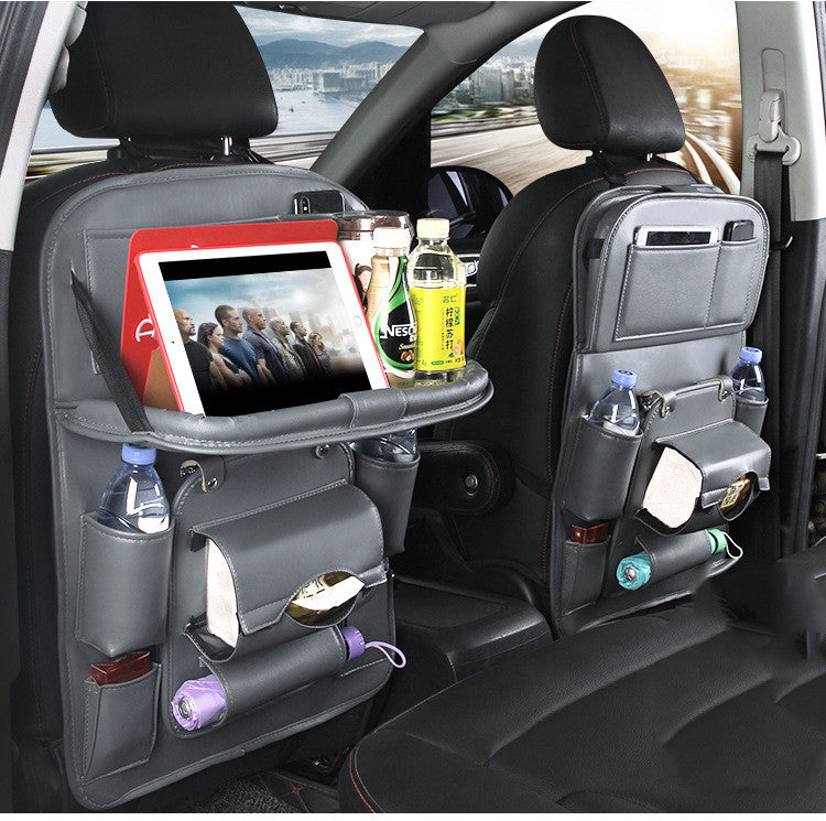 Trendy Pu Leather Car Storage Bag Multifunction Seat Back Tray Hangin