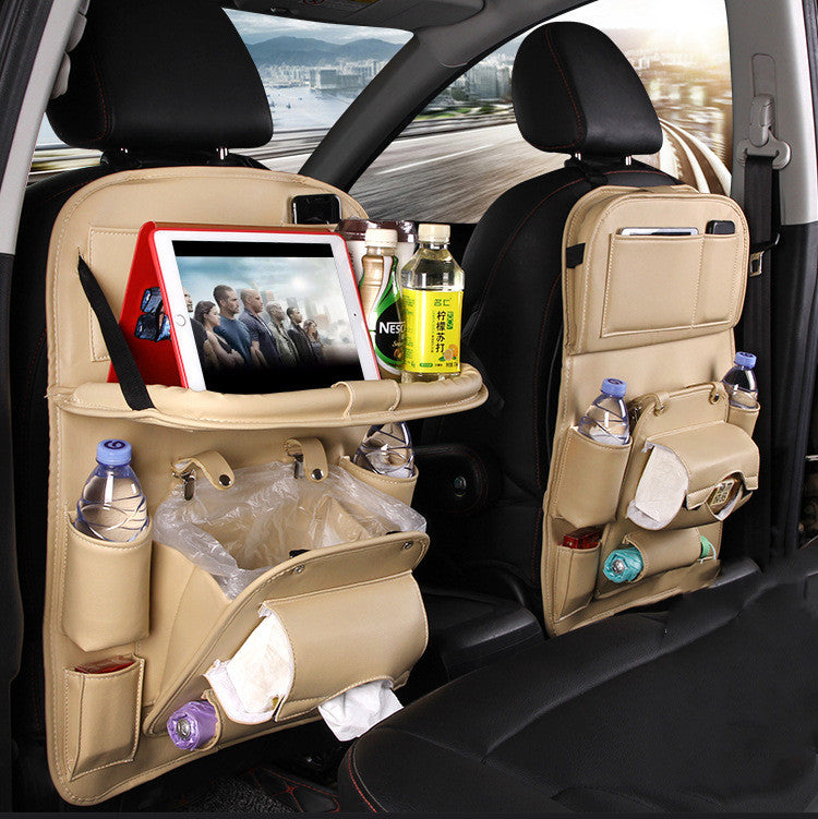 Trendy Pu Leather Car Storage Bag Multifunction Seat Back Tray Hangin