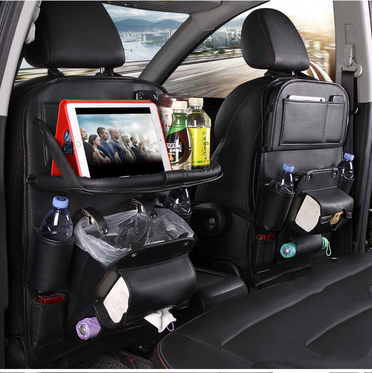 Trendy Pu Leather Car Storage Bag Multifunction Seat Back Tray Hangin