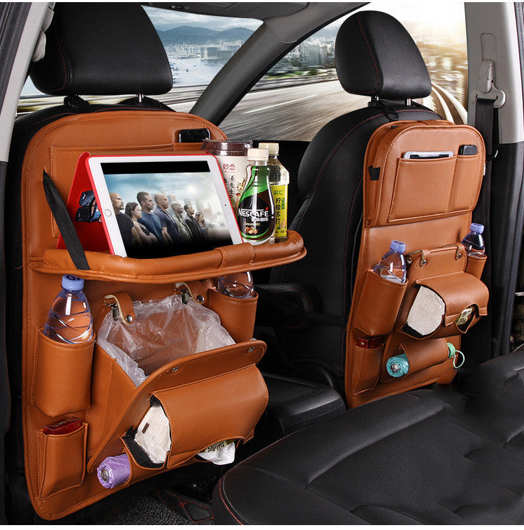 Trendy Pu Leather Car Storage Bag Multifunction Seat Back Tray Hangin