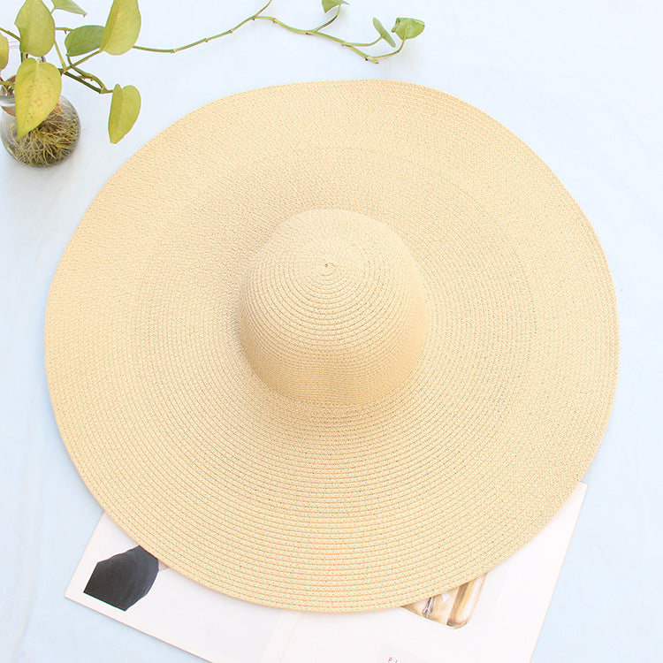 25CM Breite Krempe Übergroßen Strand Hüte Für Frauen Große Stroh Hut UV Schutz
