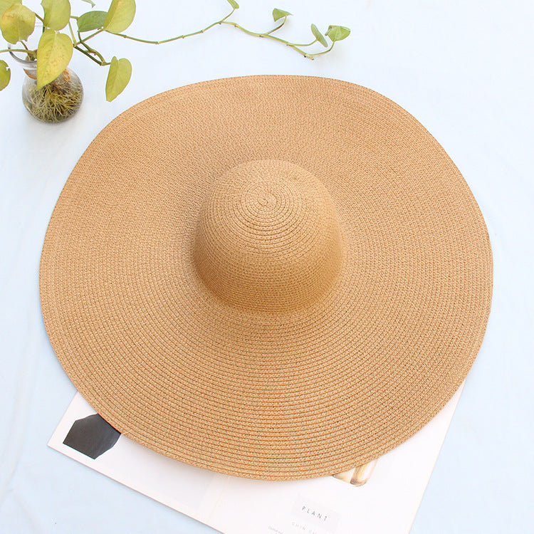 25CM Breite Krempe Übergroßen Strand Hüte Für Frauen Große Stroh Hut UV Schutz