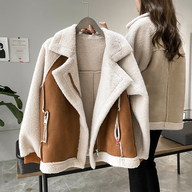 Wildlederjacke Damen Kurz Lammfell Samt Motorradjacke