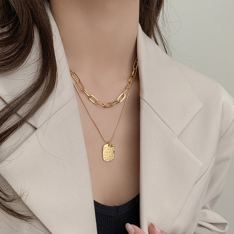 Punk Vintage Multi Layer Tag Pendant Necklace For Women 2 Layered Glod Portrait Choker Chain Necklace Jewelry