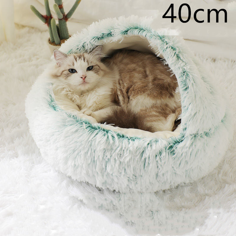 2 en 1 Lit pour chien et chat Lit d'hiver pour animaux de compagnie Lit rond en peluche Lit chaud Maison douce longue en peluche Produits pour animaux de compagnie
