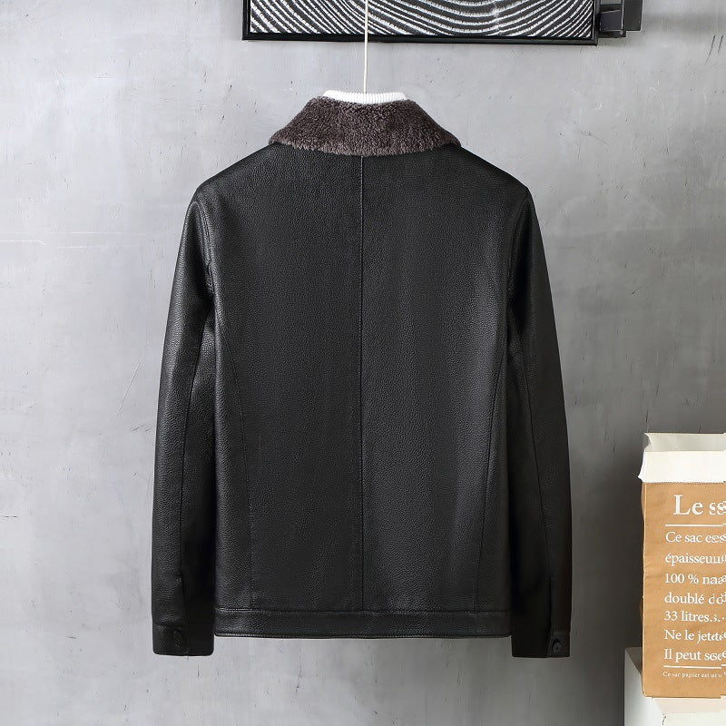 Manteau rembourré en cuir polaire à revers pour homme