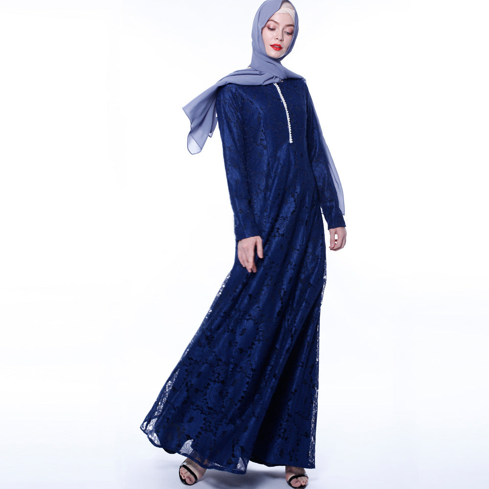 Arabische Damen-Spitzenkleid Muslimische Damenkleid Sommer