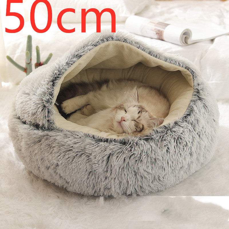2 en 1 Lit pour chien et chat Lit d'hiver pour animaux de compagnie Lit rond en peluche Lit chaud Maison douce longue en peluche Produits pour animaux de compagnie