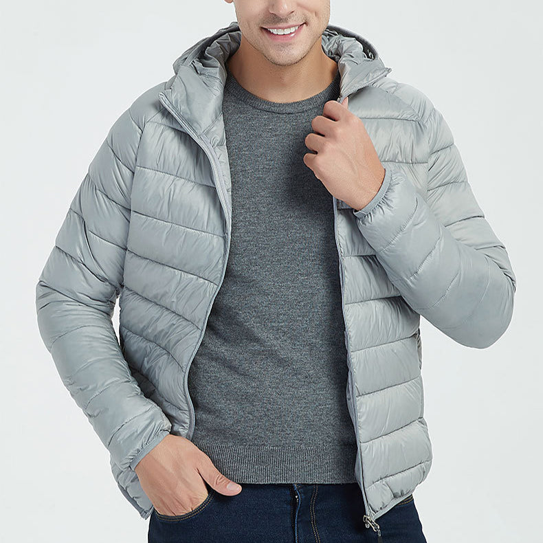 Herren Leichter Kapuzenmantel Winter Warme Einfarbige Reißverschlussjacke Modische Tragbare Oberbekleidung