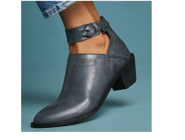 Frauen Cut Out Booties Schnalle Strap Zurück Zipper Leder Knöchel Casual Stiefel Weibliche Schuhe Calzado Mujer