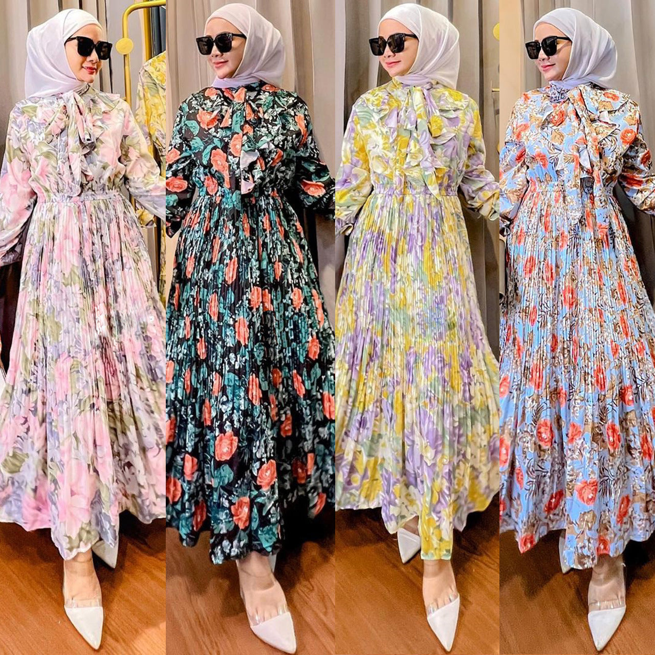 Robe imprimée plissée musulmane malaise indonésienne