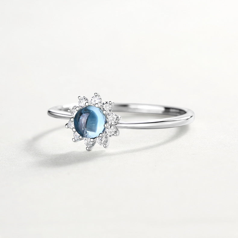 Blue Topaz Sunflower  Ring Ring