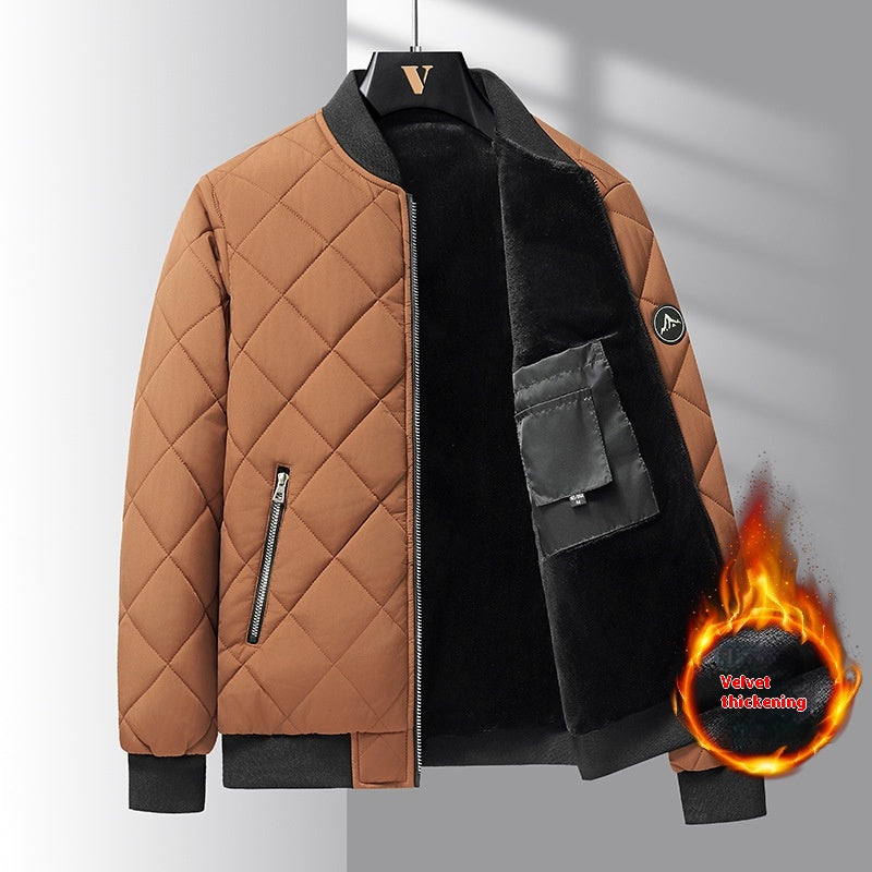 Manteau en coton à motif losanges, blouson de baseball chaud et épais pour homme, vêtement d'extérieur décontracté de couleur unie