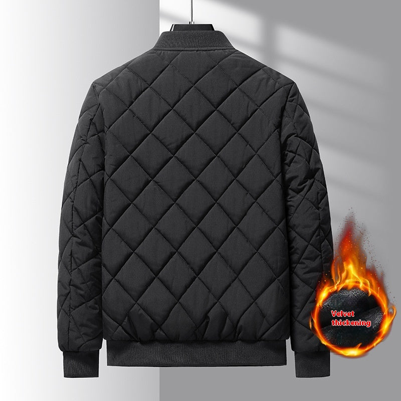 Manteau en coton à motif losanges, blouson de baseball chaud et épais pour homme, vêtement d'extérieur décontracté de couleur unie