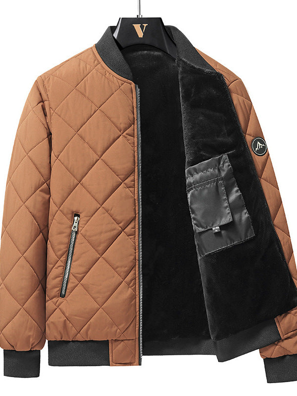 Manteau en coton à motif losanges, blouson de baseball chaud et épais pour homme, vêtement d'extérieur décontracté de couleur unie