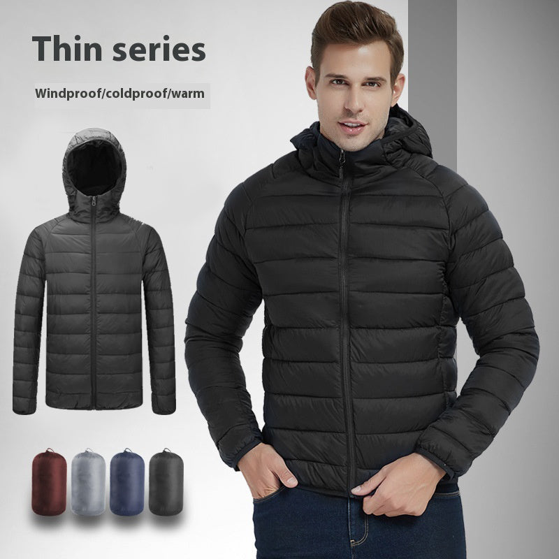 Herren Leichter Kapuzenmantel Winter Warme Einfarbige Reißverschlussjacke Modische Tragbare Oberbekleidung