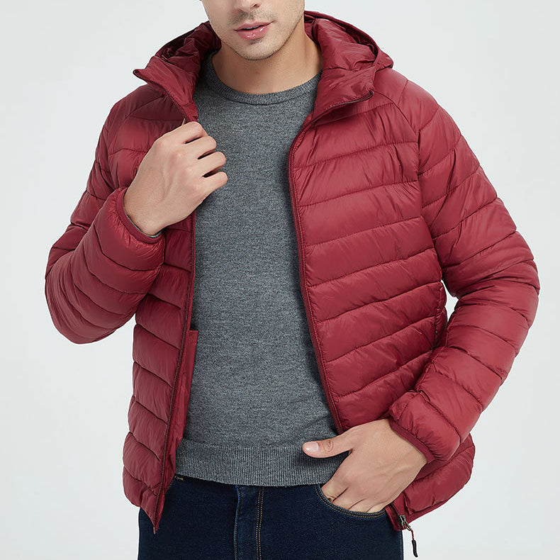 Herren Leichter Kapuzenmantel Winter Warme Einfarbige Reißverschlussjacke Modische Tragbare Oberbekleidung