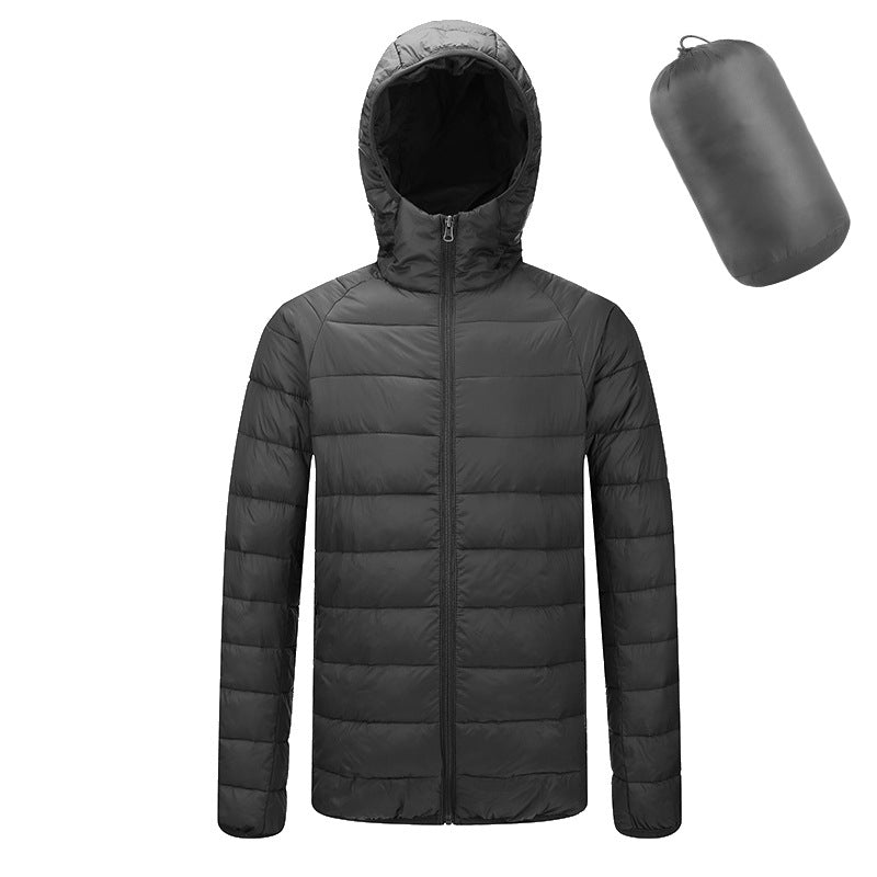 Herren Leichter Kapuzenmantel Winter Warme Einfarbige Reißverschlussjacke Modische Tragbare Oberbekleidung