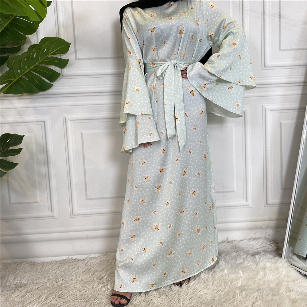 Stylish Fashionable Printed Large Lace Up Muslim Dress for Everyday W