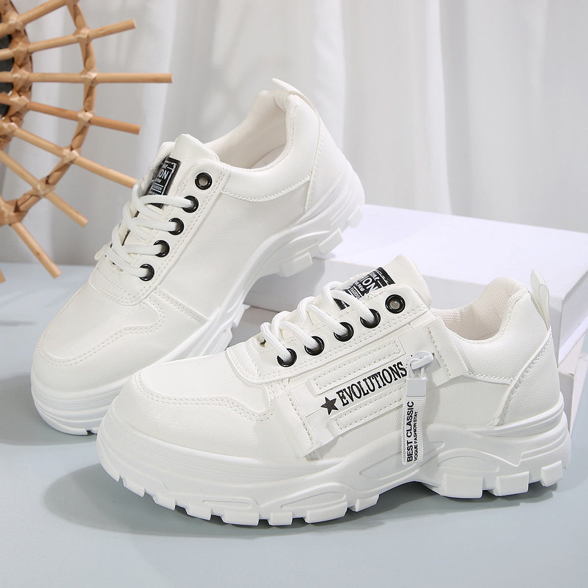 Sportschuhe zum Schnüren mit seitlichem Reißverschluss-Design, modische Freizeitschuhe mit runder Spitze und dicker Sohle für Damen-Sneaker