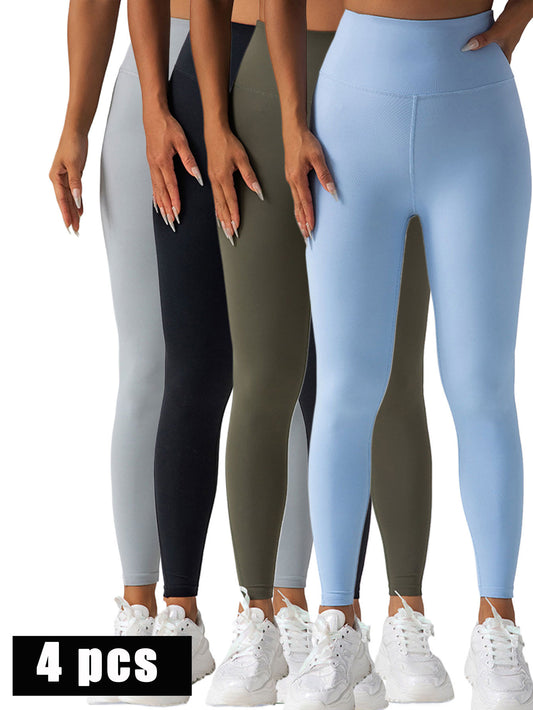 4er-Pack Trainings-Leggings für Damen mit Taschen, hoch taillierte Yoga-Hosen zur Bauchkontrolle für Workout und Laufen