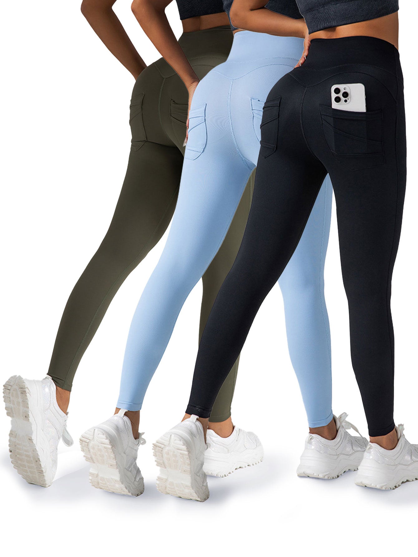 3er-Pack Yoga-Leggings für Damen, 4-Wege-Stretch, hohe Taille, Bauchkontrolle, Hose mit Tasche, Workout, Sport, Fitnessstudio, Freizeithose