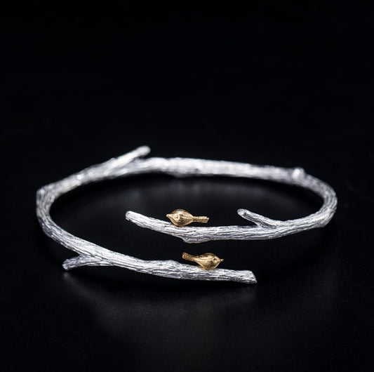 Silver fan bird branch s925 silver bracelet women