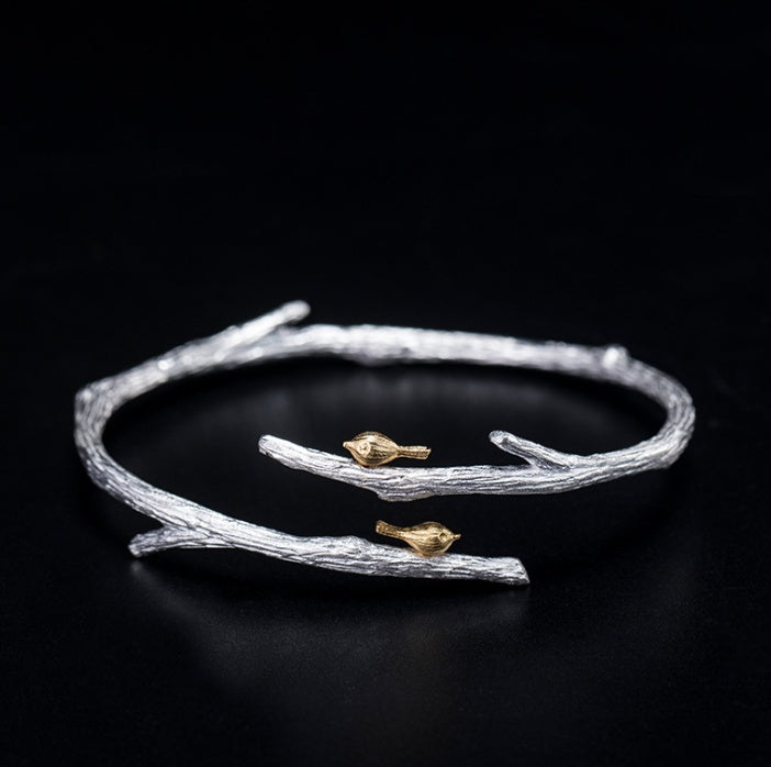 Silver fan bird branch s925 silver bracelet women