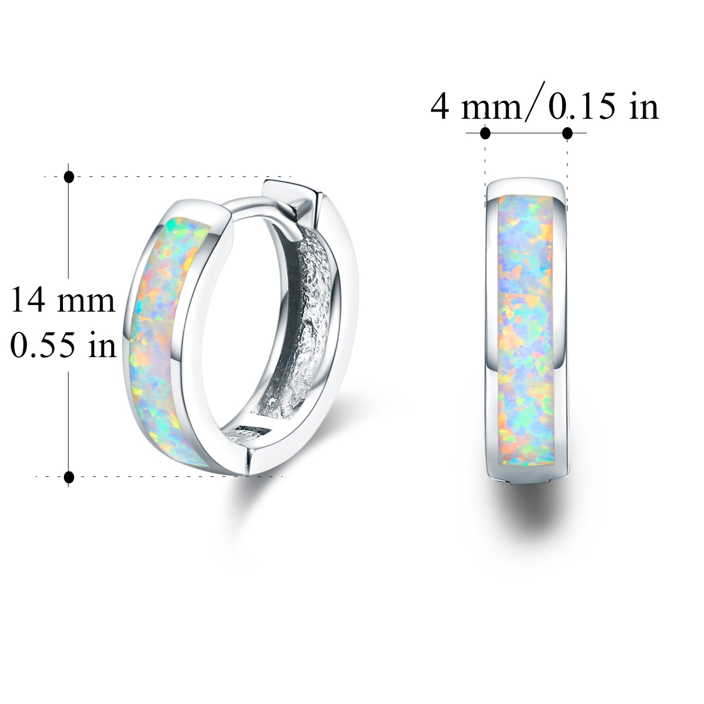 Creolen mit Scharnier, Opal-Ohrringe aus 925er Sterlingsilber für Damen