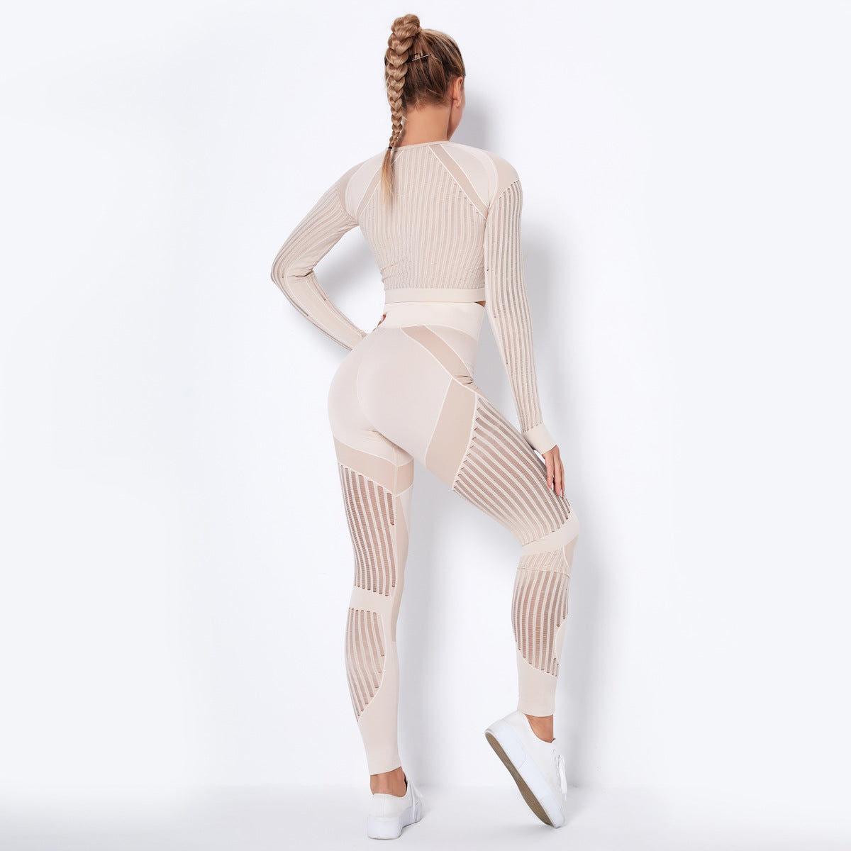 Nahtloser gestrickter, saugfähiger Yoga-Langarm-Anzug Yoga-Einteiler
