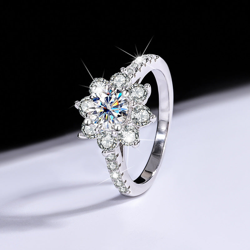 Sterling Silver 925 Moissanite Ring Female Flower Diamond