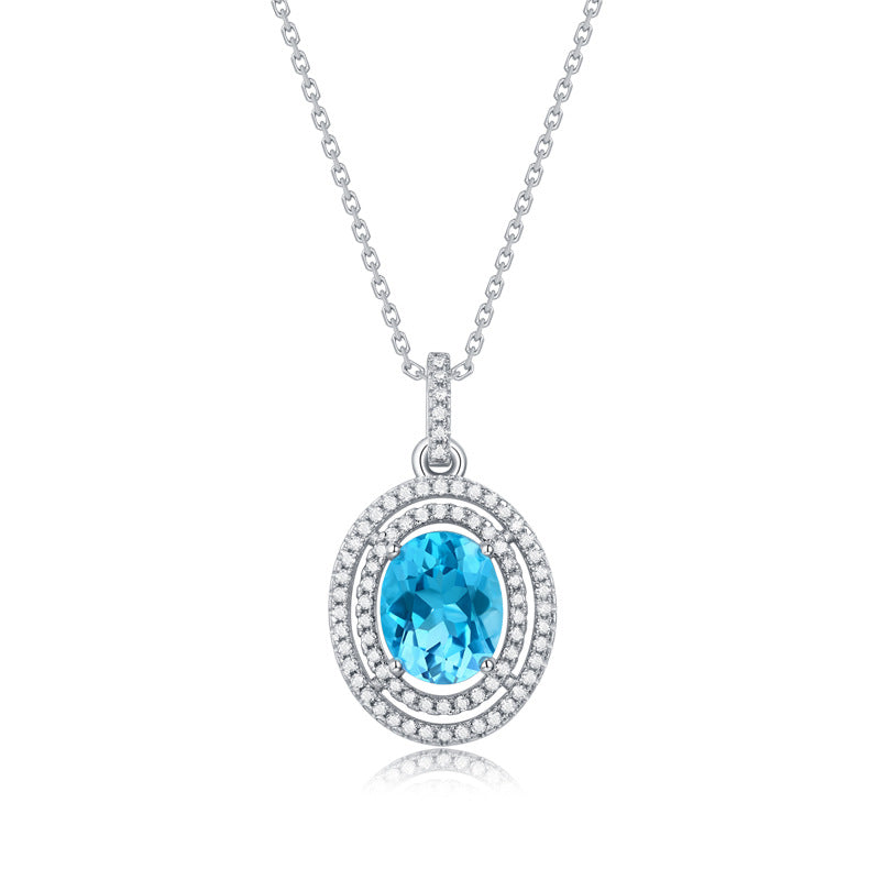 Collier en Argent Sterling S925, Topaze Bleue Cœur de l'Océan, Incrustation Moissanite, Bijoux de Luxe Légers et Haute Définition