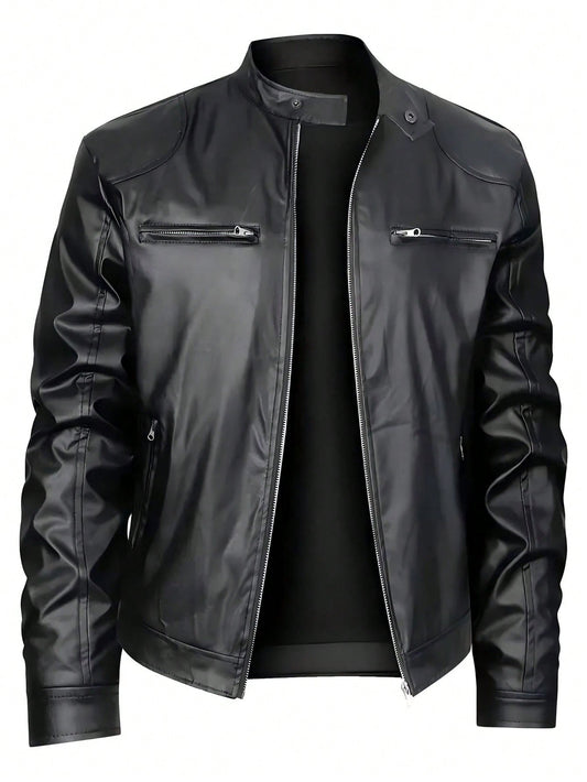 Herren Stehkragen-Lederjacke Business-Freizeitjacke