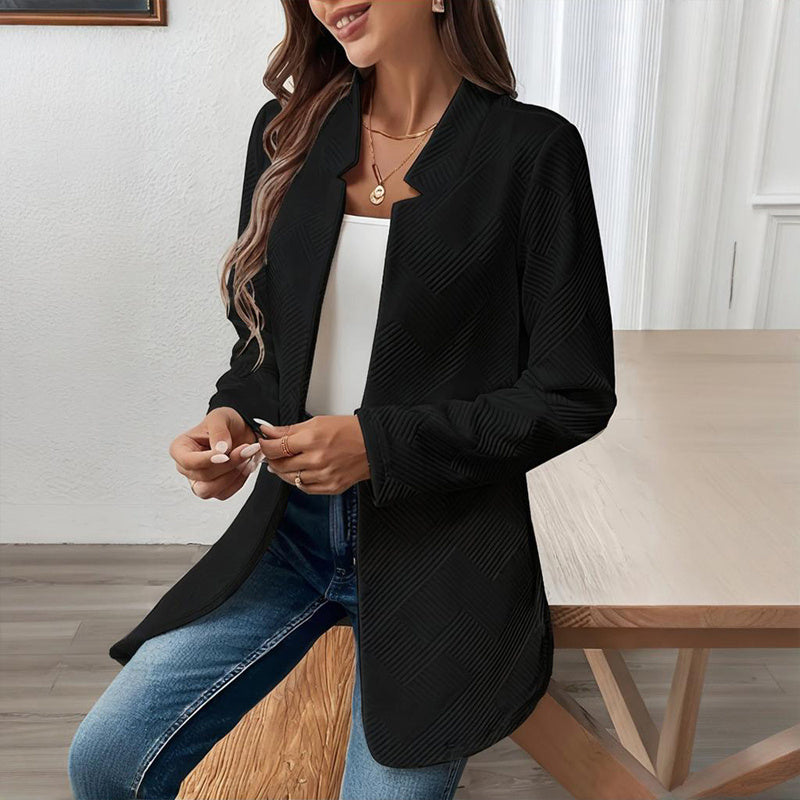 Women's Solid Color Notched Lapel Blazer - Textured Elegant Jacket For Fall&Winter Formal & Casual Wear