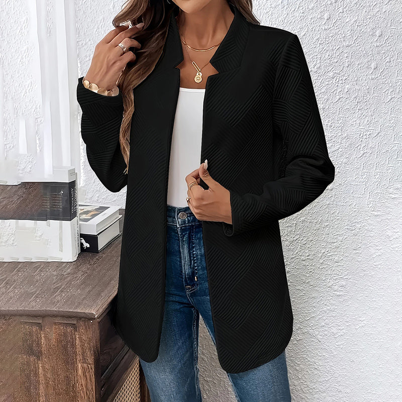 Women's Solid Color Notched Lapel Blazer - Textured Elegant Jacket For Fall&Winter Formal & Casual Wear