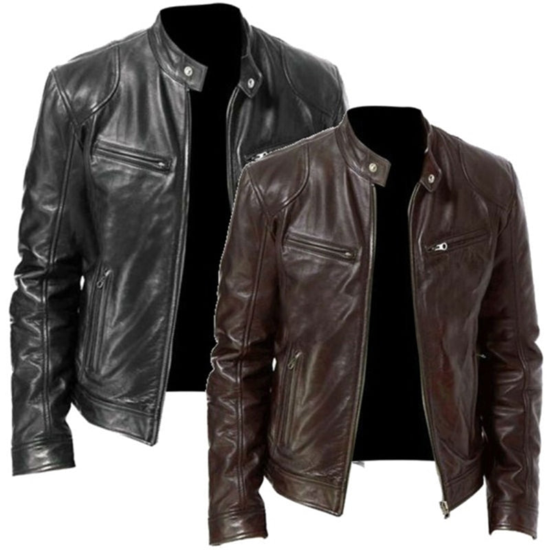 PU-Lederjacke Slim-Fit-Lederjacke